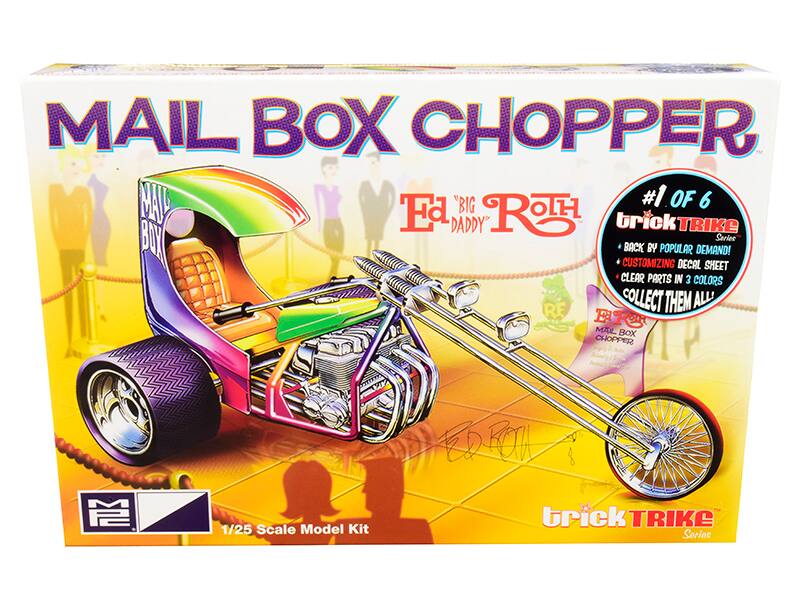 MAIL BOX CHOPPER  
"Big Daddy"  
#1 OF 6  
trick TRIKE Series  
Back by Popular Demand!  
Customizing Decal Sheet  
Clear Parts in 3 Colors  
Collect Them All!  
1/25 Scale Model Kit