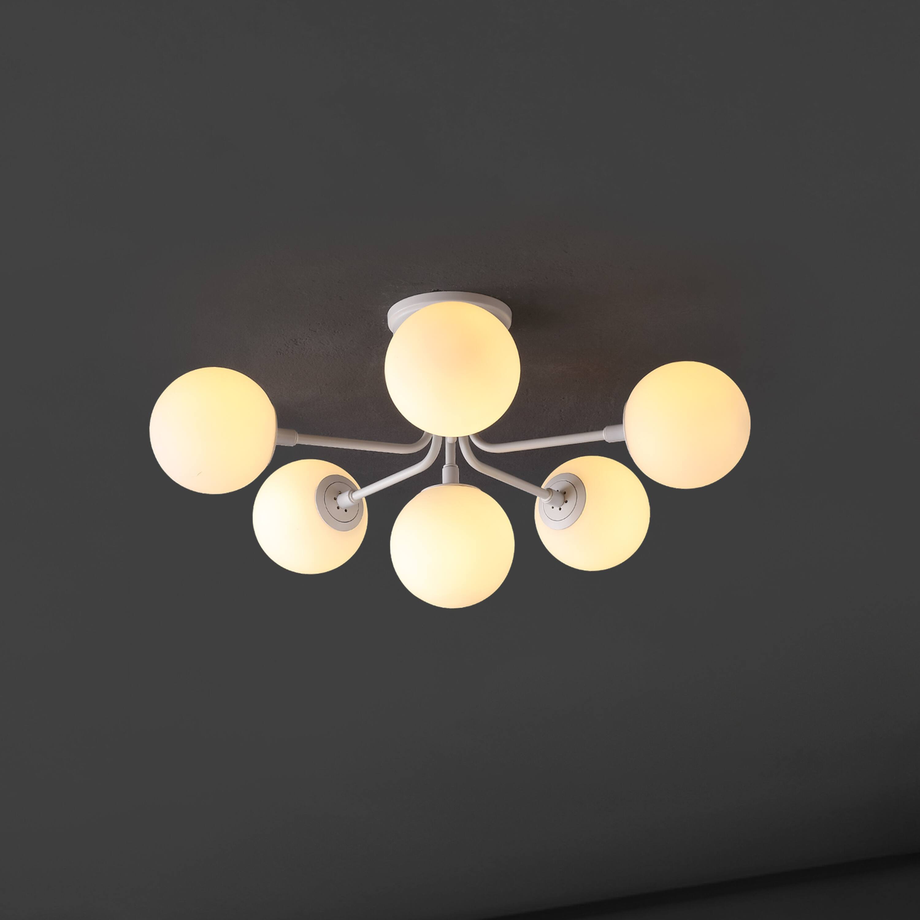 Alt View 1. Jonathan Y - Olivier Parisian 24" 6-Light Globe Modern Industrial Iron Bistro LED Semi Flush Mount, White - White.