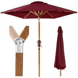 Best Choice Products - 10ft Outdoor Woodgrain Pattern Steel Market Patio Umbrella w/ Crank, Tilt - Burgundy - Burgundy - Woodgrain Finish