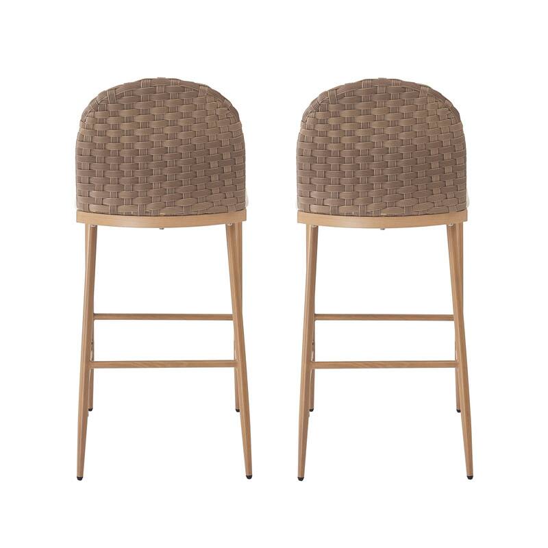 Alt View 2. HTUTWOO - Farmhouse Barstools Set of 2, with Hand-Woven Rattan Back, Soft Foam Cushion, for Kitchen,Island,Pub - Beige.