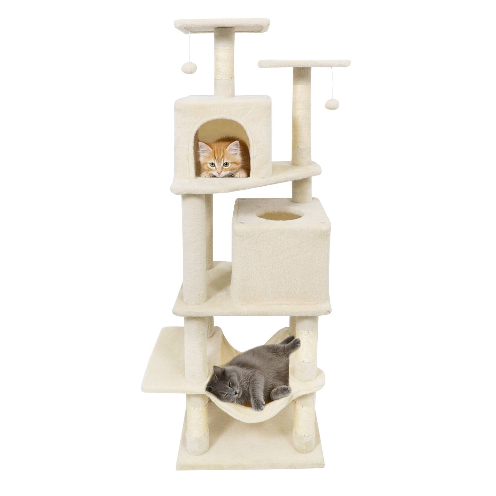 Alt View 9. Gymax - Gymax 57'' Cat Tree for Indoor Cats w/Dual Condos Hammock Sisal Scratching Posts Beige.