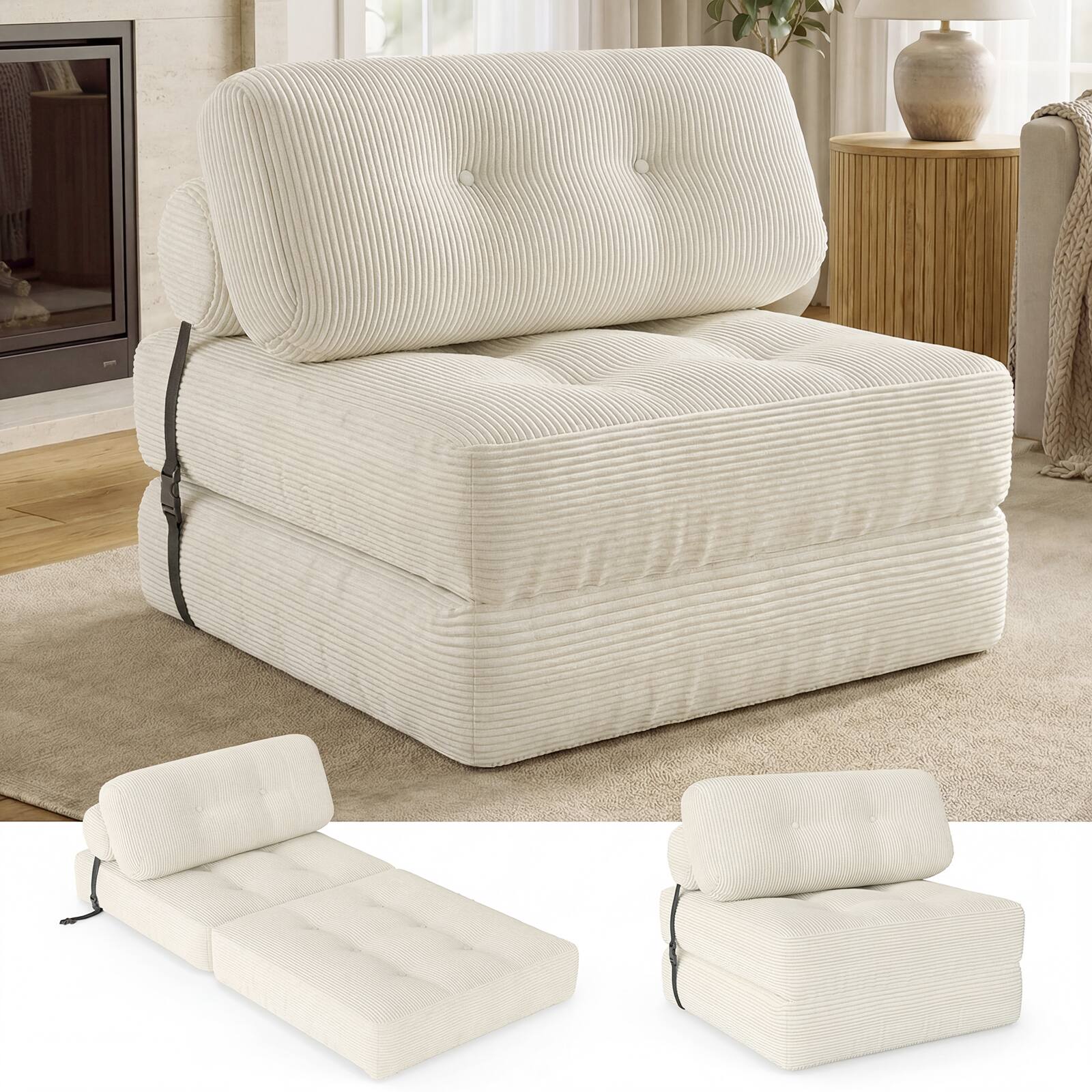 Alt View 8. Costway - Costway Folding Sofa Bed, Convertible Sleeper Chair with Pillow Back Support Corduroy Cover - Beige.