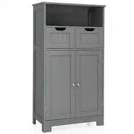 Kadyn - Bathroom Wooden Side Cabinet with 2 Drawers and 2 Doors- Bathroom Cabinets for Entryway Storage, Home Office - Gray
