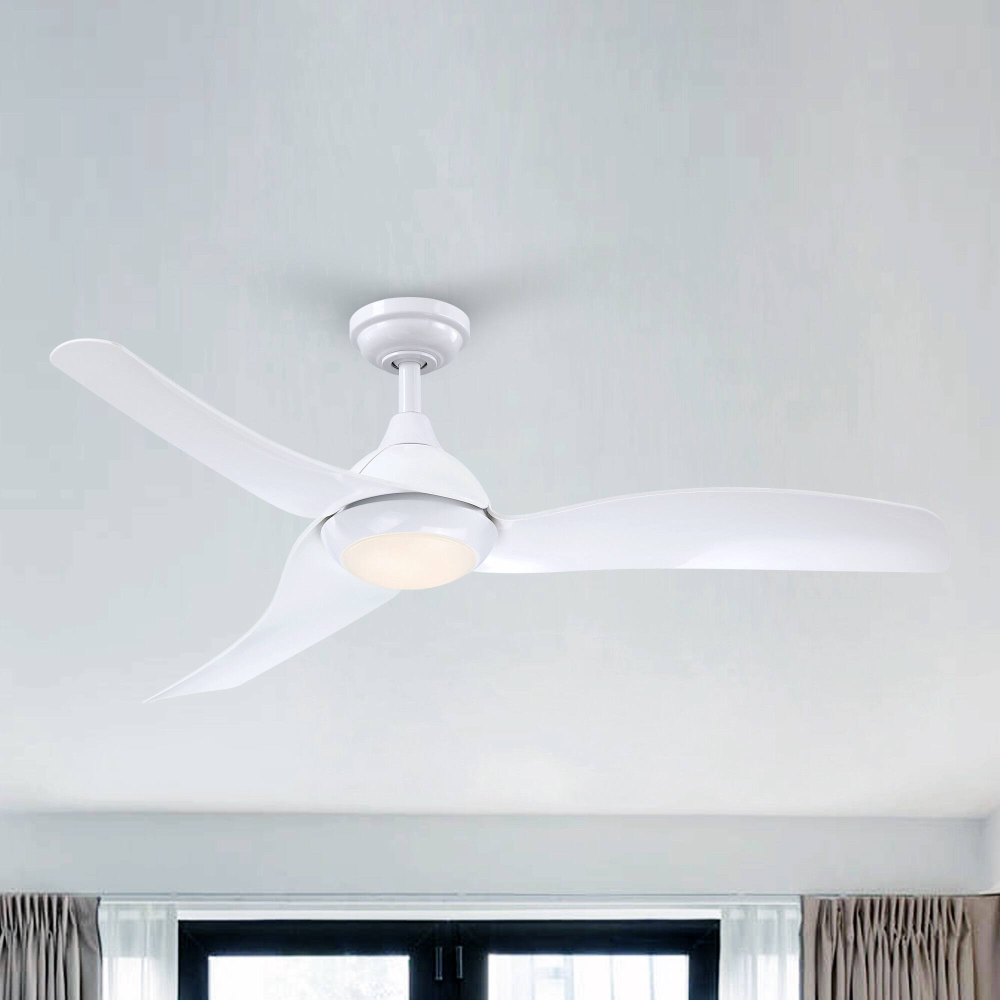 Front. Parrot Uncle - 52 in. Modern Propeller Integrated LED White Ceiling Fan with Light and Remote - White.