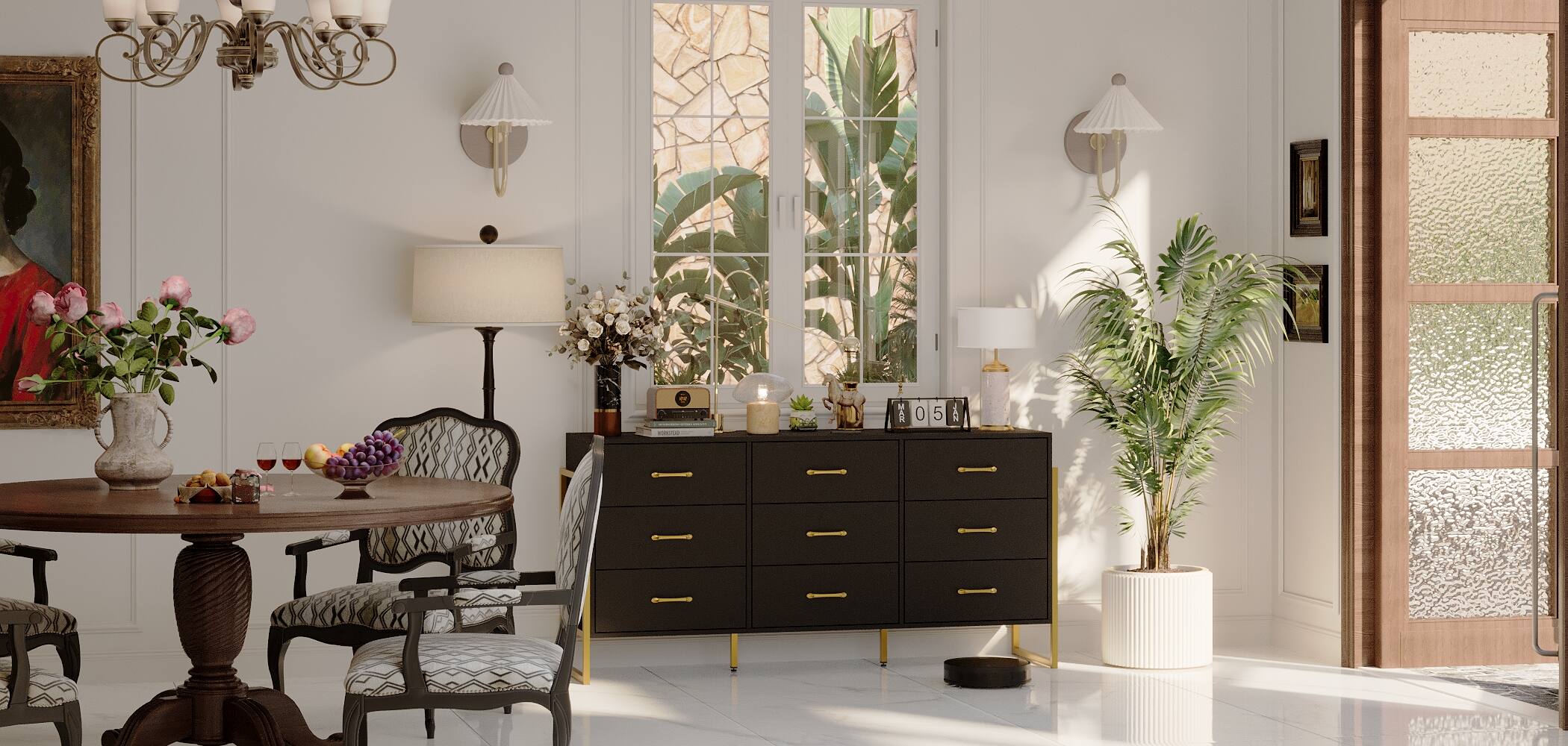 Alt View 1. FUFU & GAGA - FUFU&GAGA 9 - Drawer Horizontal Dresser – Black & Gold Accent Storage for Bedroom & Living Room - Black.