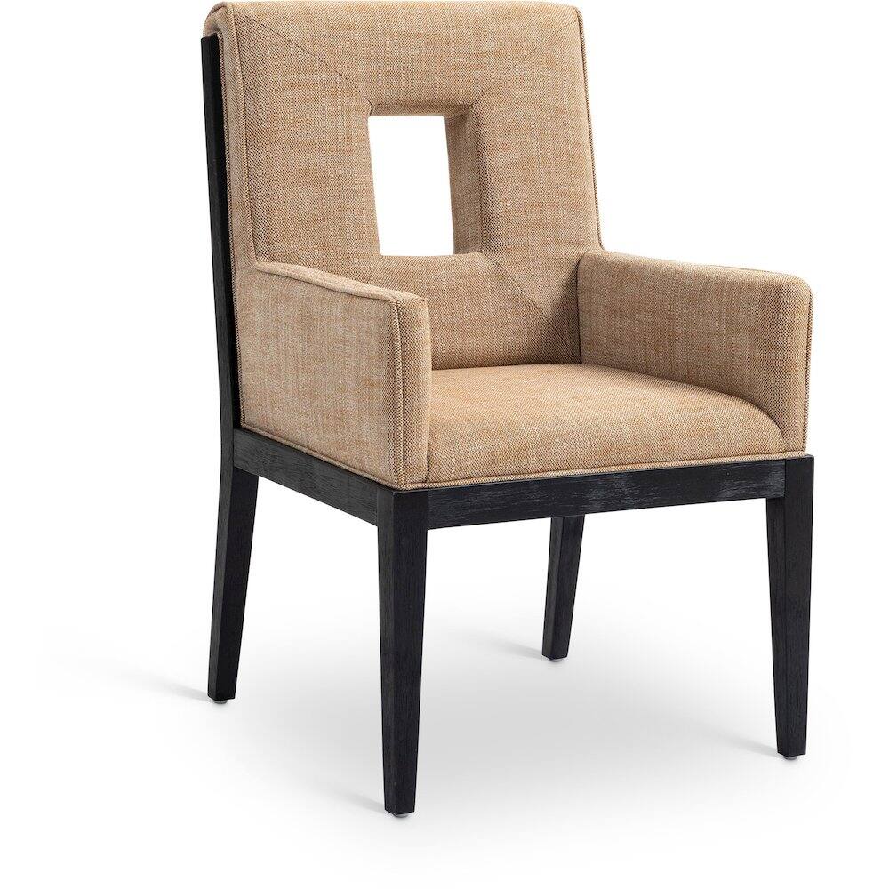 Meridian Furniture - Gwendolyn Cognac Linen Textured Fabric Dining Arm Chair - Brown