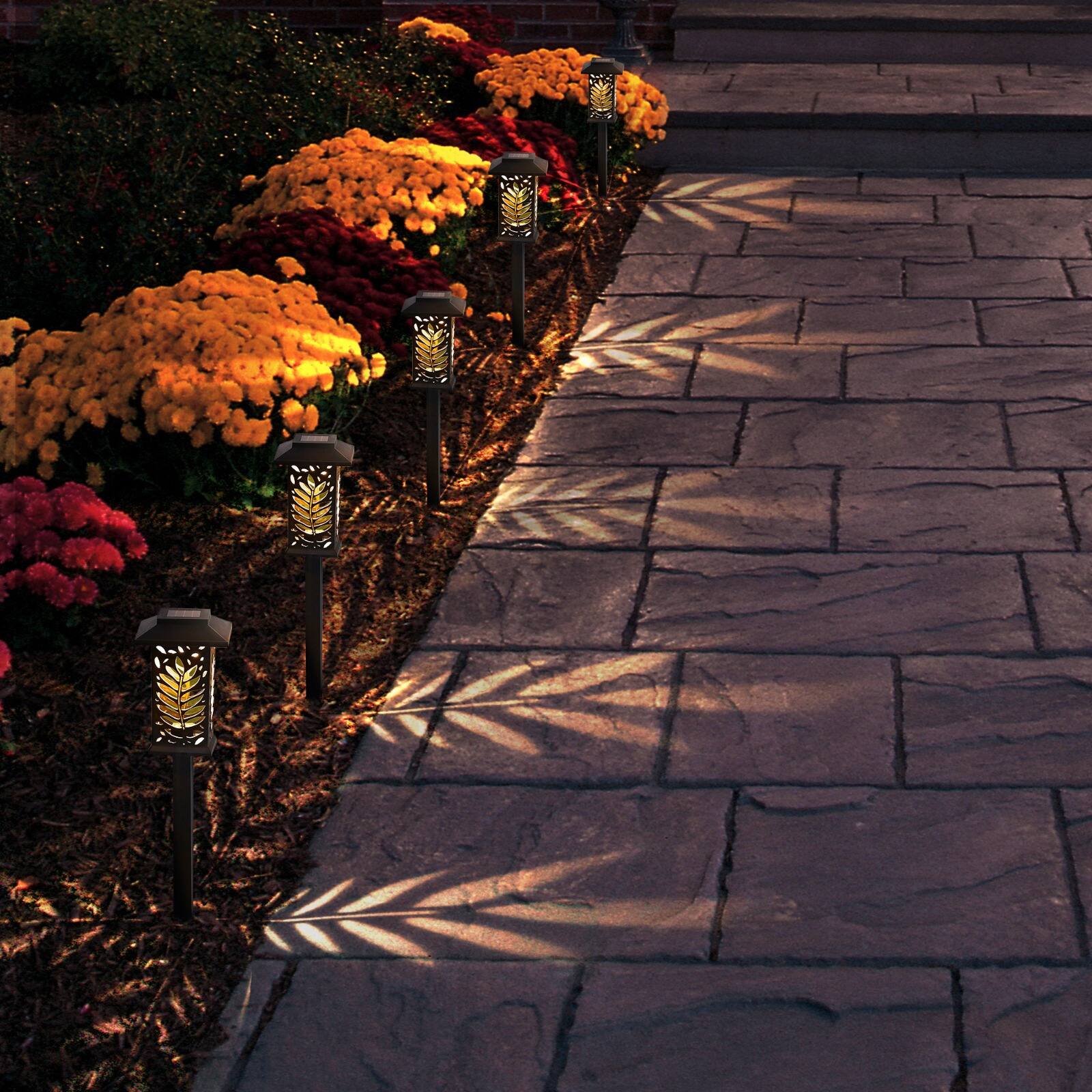 Alt View 1. Oumilen - 6 Pack Solar Leaf Shadow Pathway Lights – Waterproof Warm White Ground Stake Lights for Yard Lawn Garden.