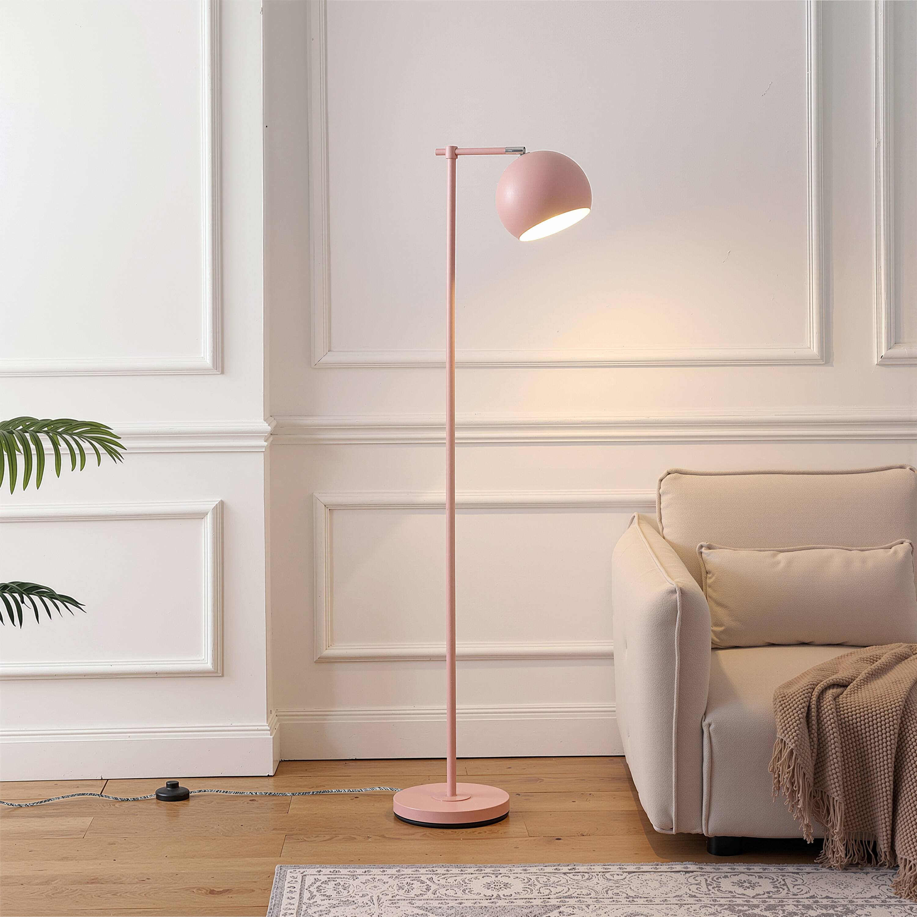 Alt View 1. Jonathan Y - Eva 58.5" Mid-Century Pink Metal Floor Lamp with Modern Adjustable Globe Shade and Foot Switch for Living Room - Pink/Chrome.