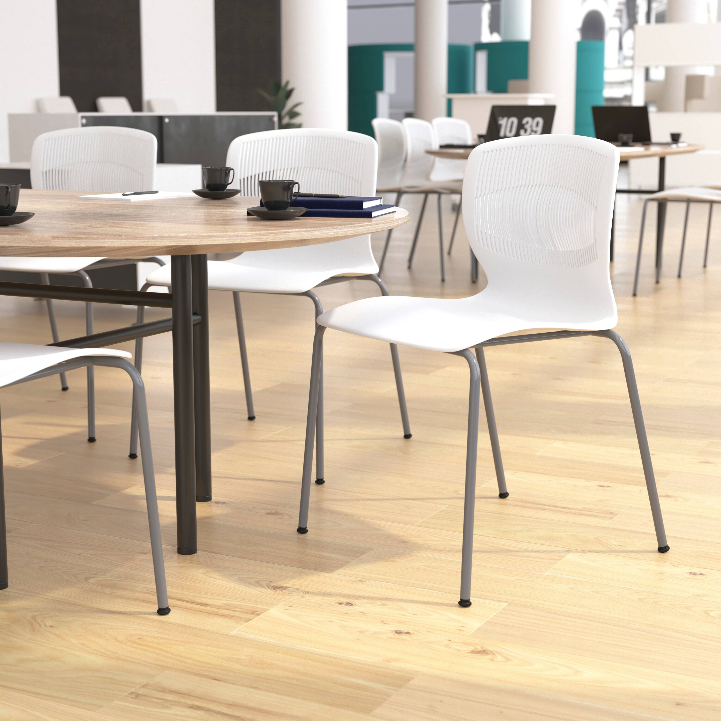 Angle. Flash Furniture - HERCULES Series Commercial Grade 770 lb. Capacity Ergonomic Stack Chair with Lumbar Support and Silver Steel Frame - Whi - White.