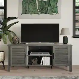 ChaletPosh - Elegant Transitional TV Stand with Concealed Storage Doors, Grey - Gray