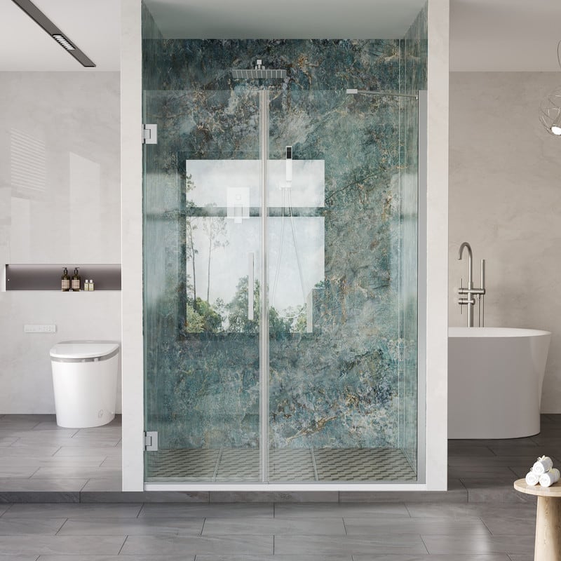 "WELLFOR - 52–53 in. W x 72 in. H Frameless Hinged Shower Door with 3/8"" Clear Tempered Glass, Reversible Opening - Chrome" price history on PriceWatchPro