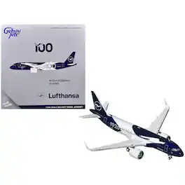 Airbus A320neo Commercial Aircraft "Lufthansa 100th Anniversary" White and Dark Blue 1/400 Airplane by GeminiJets