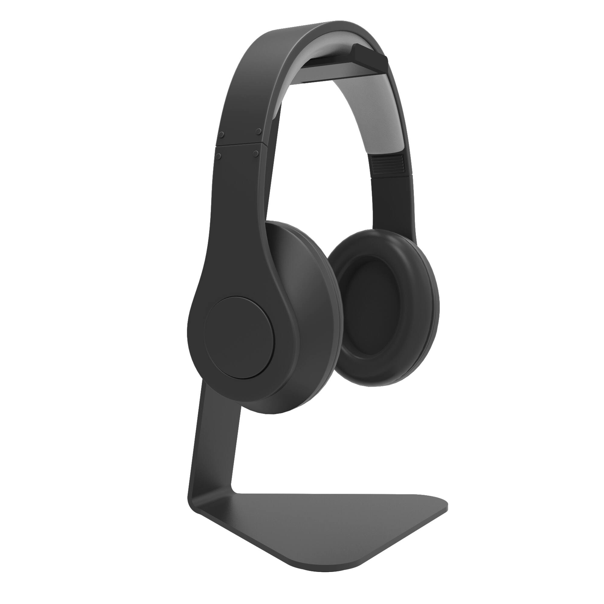 Angle. Kanto - Low Profile Universal Headphone Stand with Curved Silicone Cradle - Black.