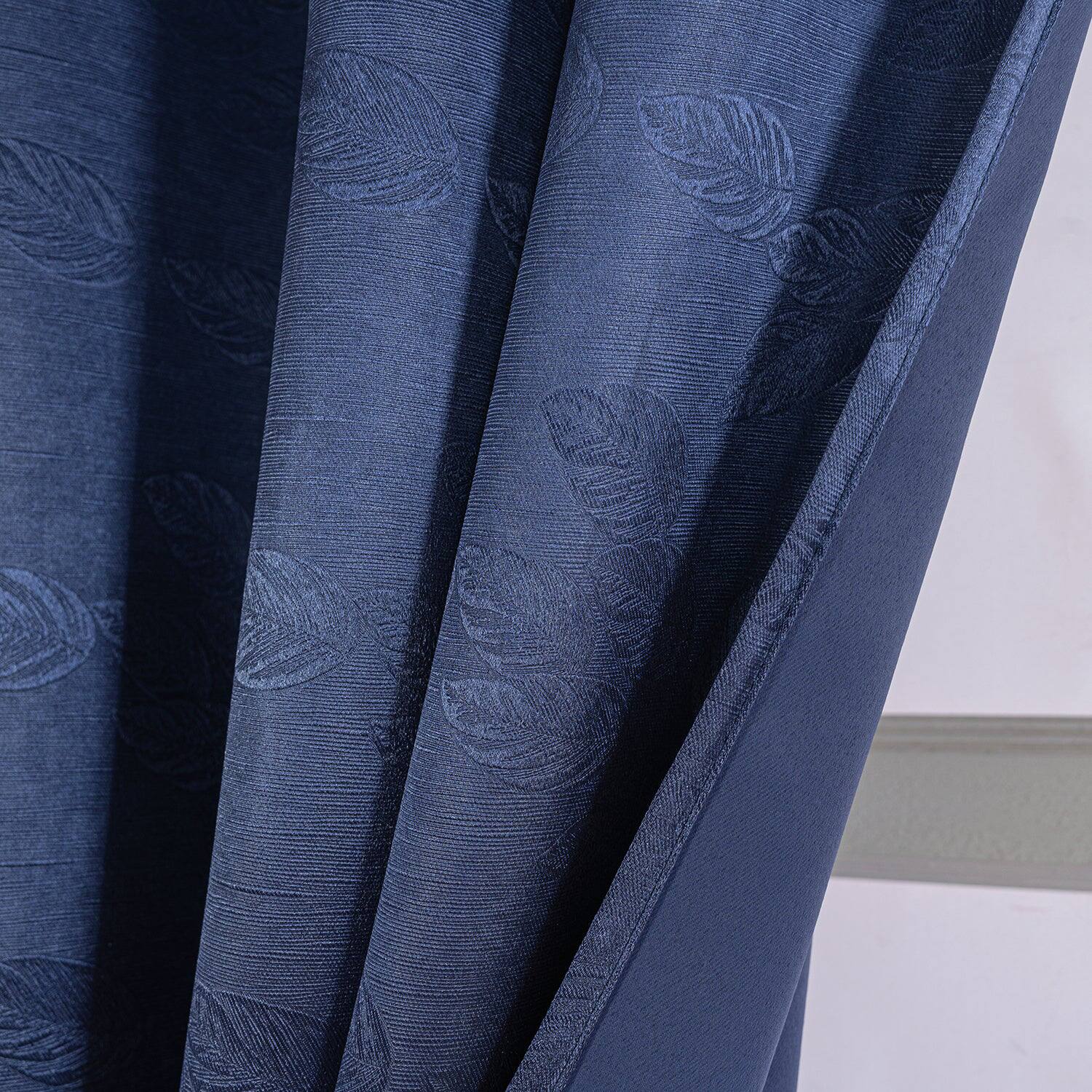 Back. Olivia Gray - Olivia Gray 100% Polyester 200 GSM Arlo Embossed Blackout Grommet Curtain Panel 54" x 84" Navy - Navy.