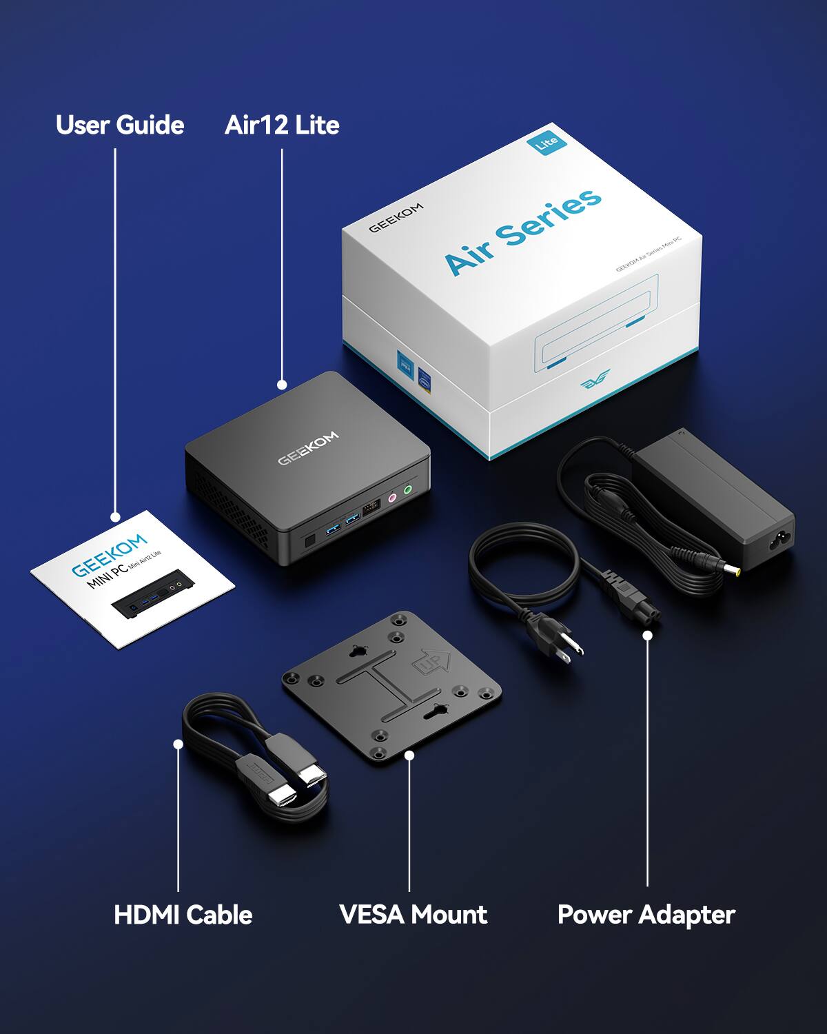 User Guide, Air12 Lite, HDMI Cable, VESA Mount, Power Adapter