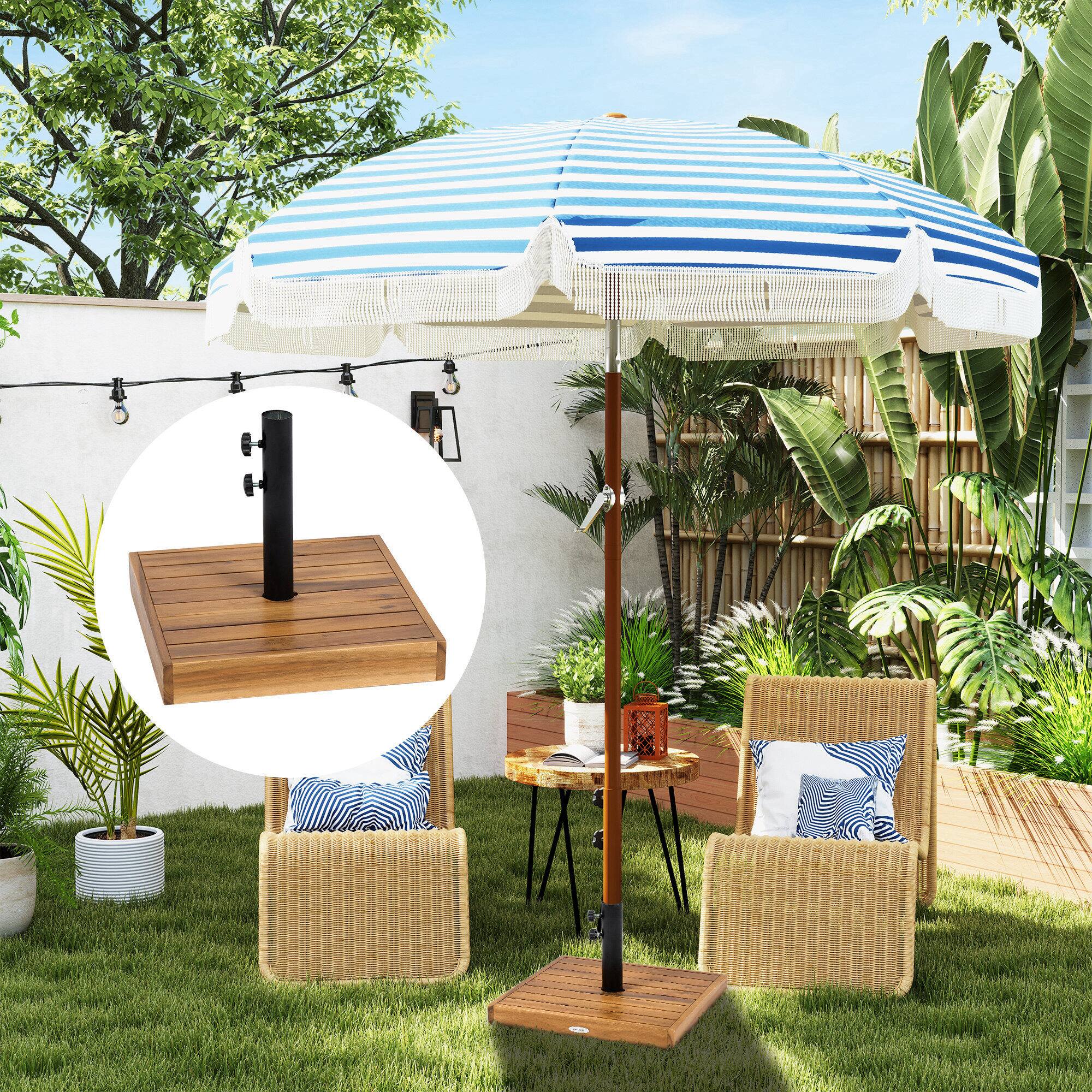 Angle. Outsunny - Square Patio Umbrella Base, 42 lbs. Concrete Heavy Duty Umbrella Base with Holder for 1.25"/1.5" Poles for Outdoor - Teak.