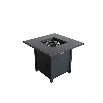 Front. Mondawe - 30" Powdercoated Metal Fire Pit with Smoked Glass Top - Grey.
