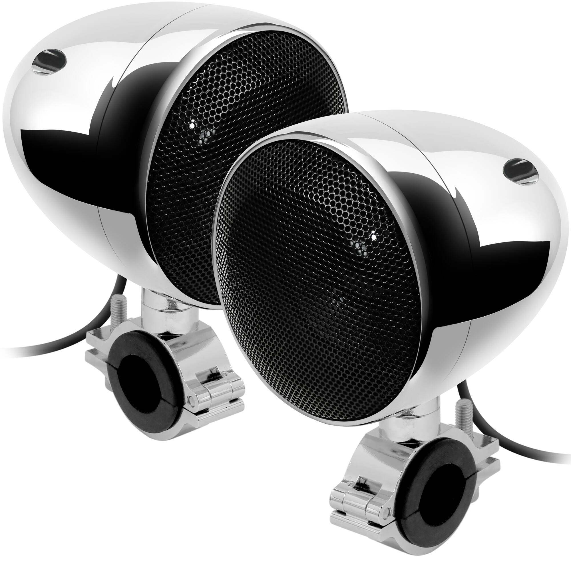Back. GoHawk - GoHawk Motorcycle Speakers | 1000W Bluetooth 4" Weatherproof Audio System w/ Amp, FM Radio, USB/SD/AUX - Chrome.
