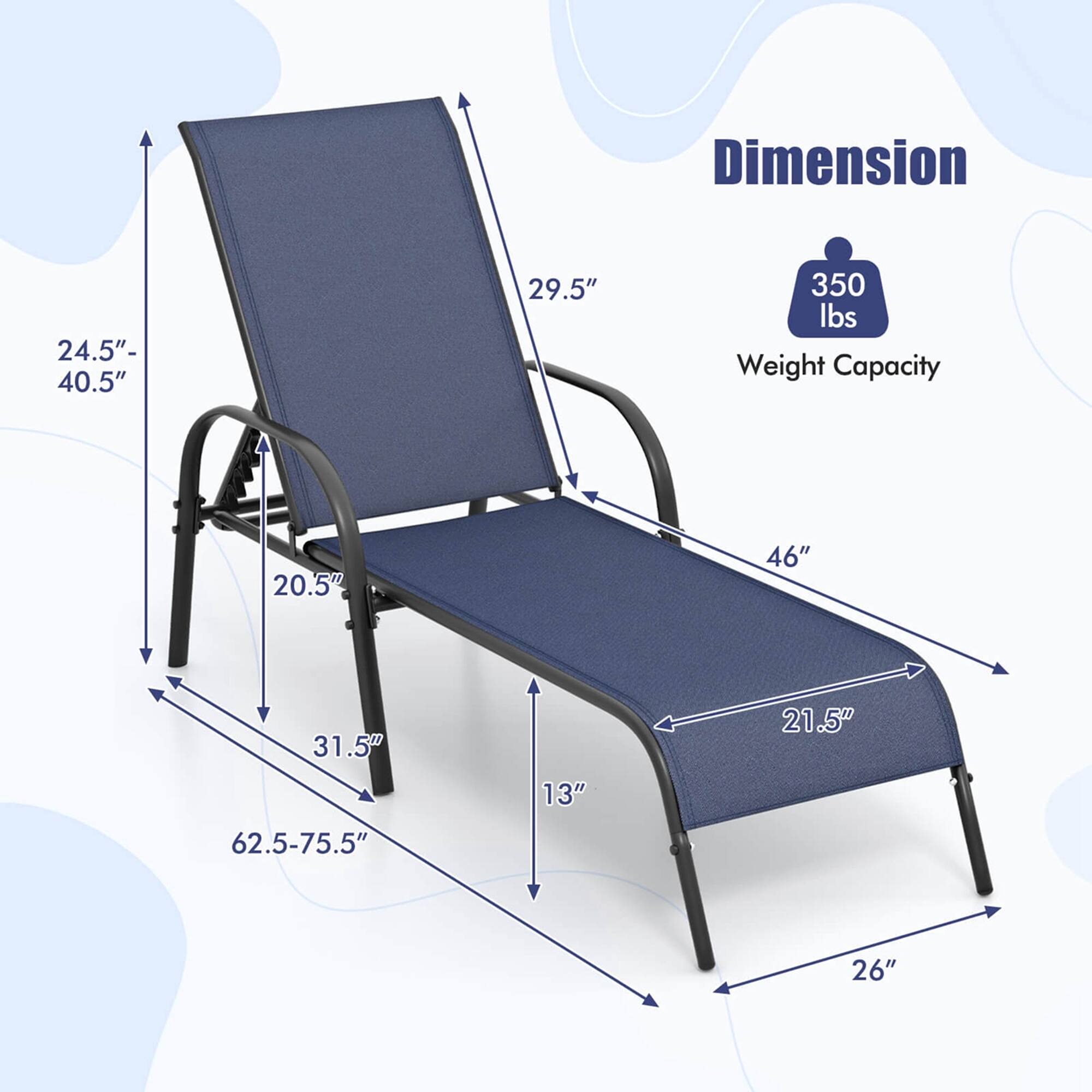 Dimension: 24.5"-40.5" 29.5" 350 lbs Weight Capacity.