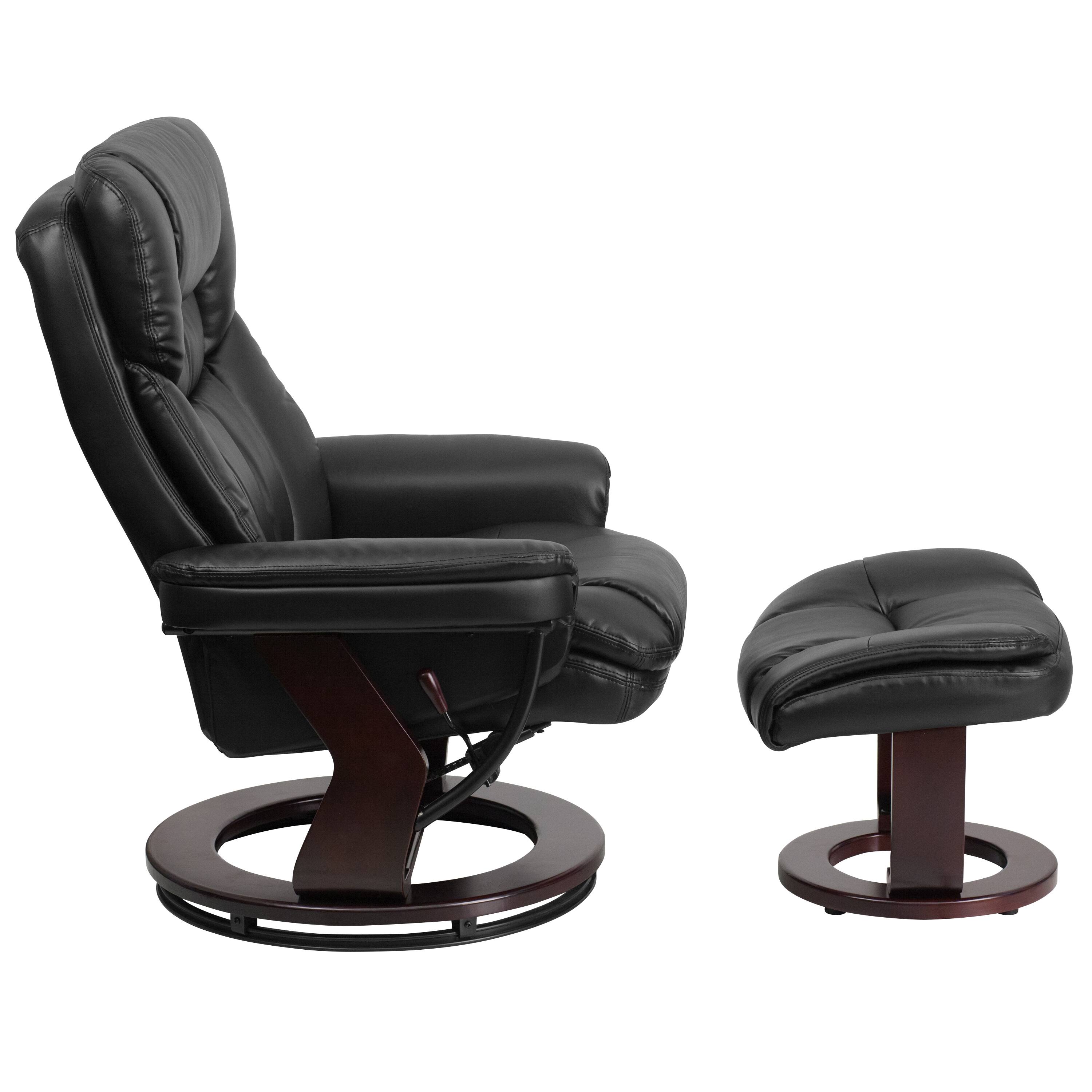 Alt View 5. Emma + Oliver - Multi-Position Recliner & Curved Ottoman with Swivel Wood Base - Black.