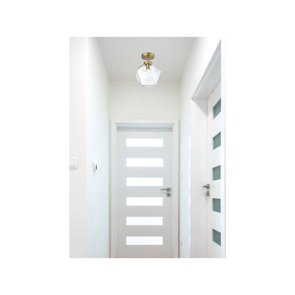 Alt View 1. Living District - Lawrence 10 Inch Flush Mount Ceiling Light Clear Shade in Satin Gold - Satin Gold And Clear.