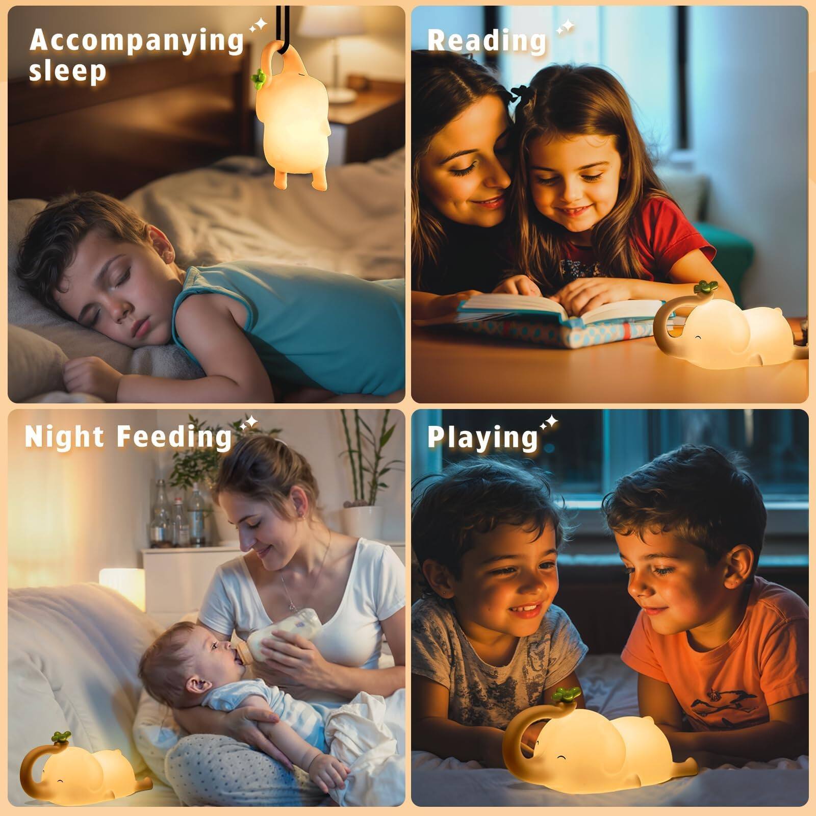 Accompanying sleep  
Reading  
Night Feeding  
Playing