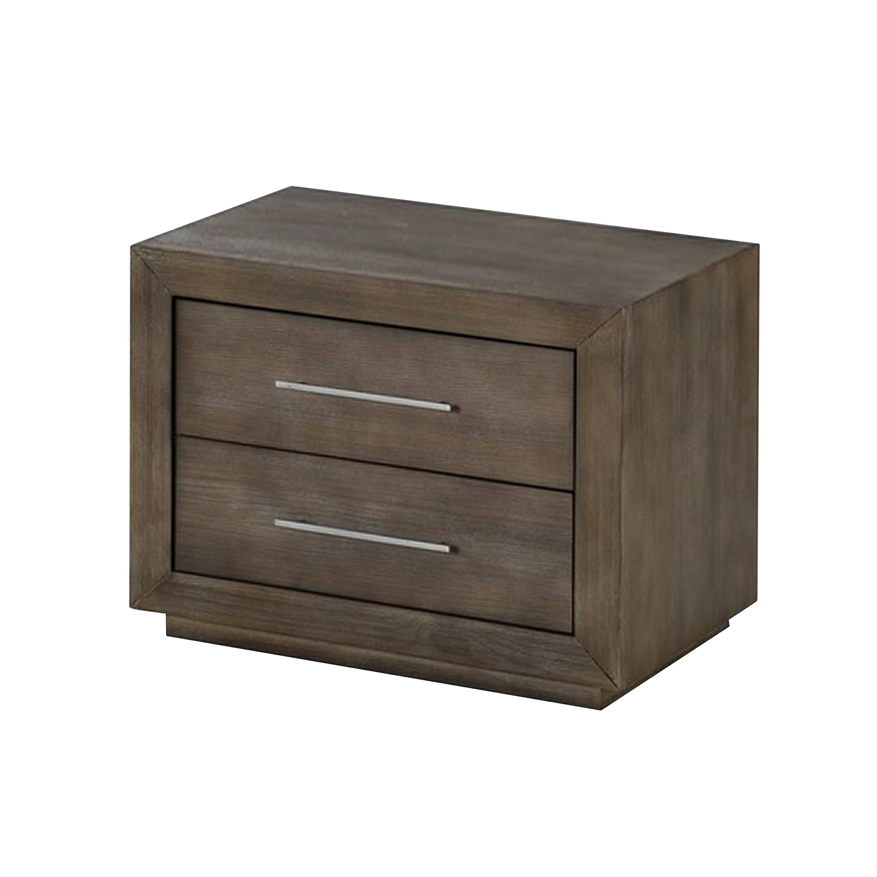 Front. Manhattan Lane - 2 Drawer Wooden Nightstand with Metal Bar Handles - Dark Pine.