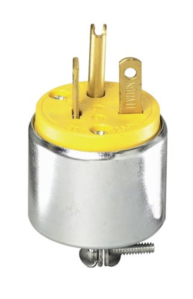 Front. Leviton - Leviton Commercial Armored Ground/Straight Blade Plug 6-20P 18-12 AWG 2 Pole 3 Wire - Yellow.