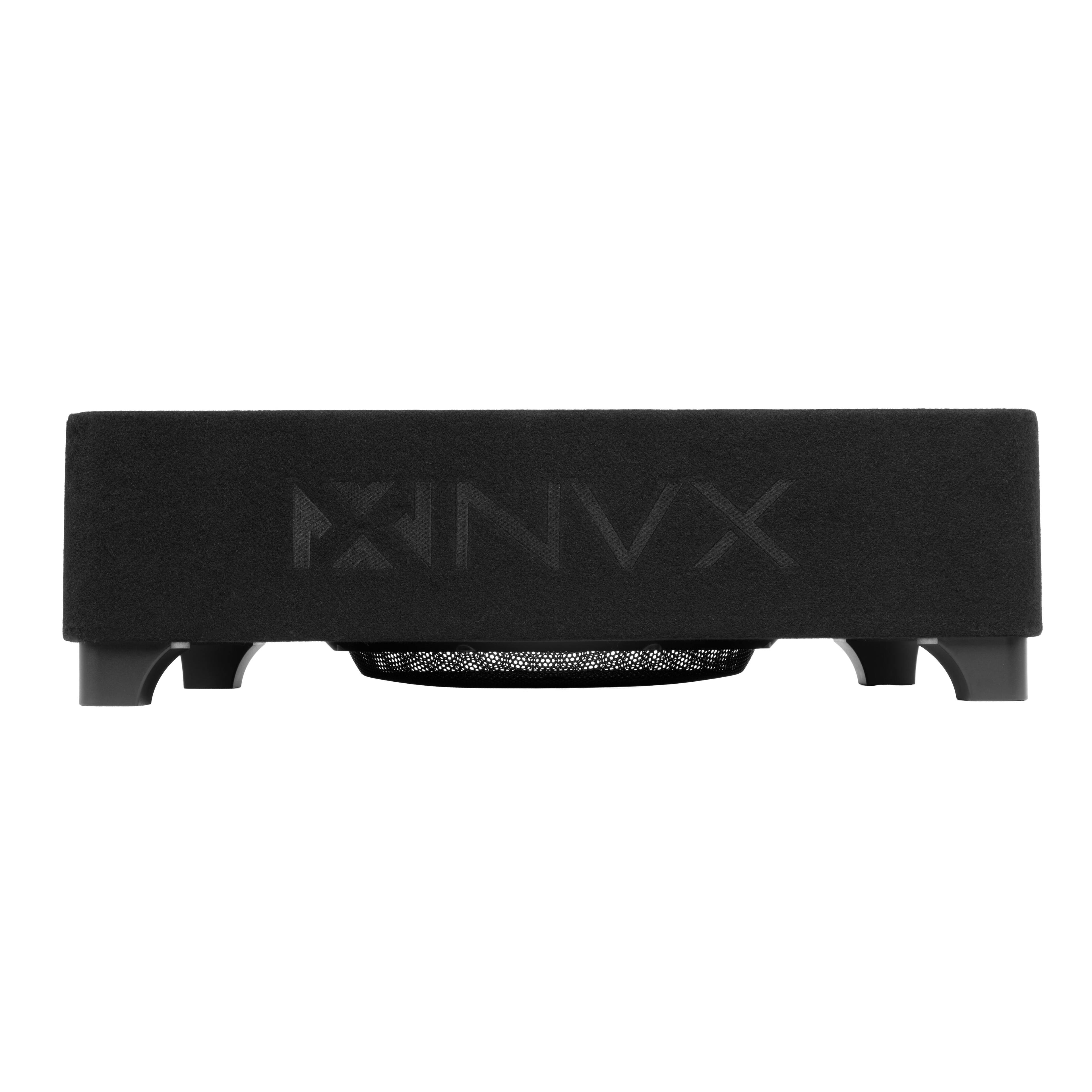 Alt View 4. NVX - BXSQ110 1200W Peak (600W RMS) Sealed 2-Ohm Loaded Enclosure with Single 10in SQ-Series Shallow-Mount Subwoofer.