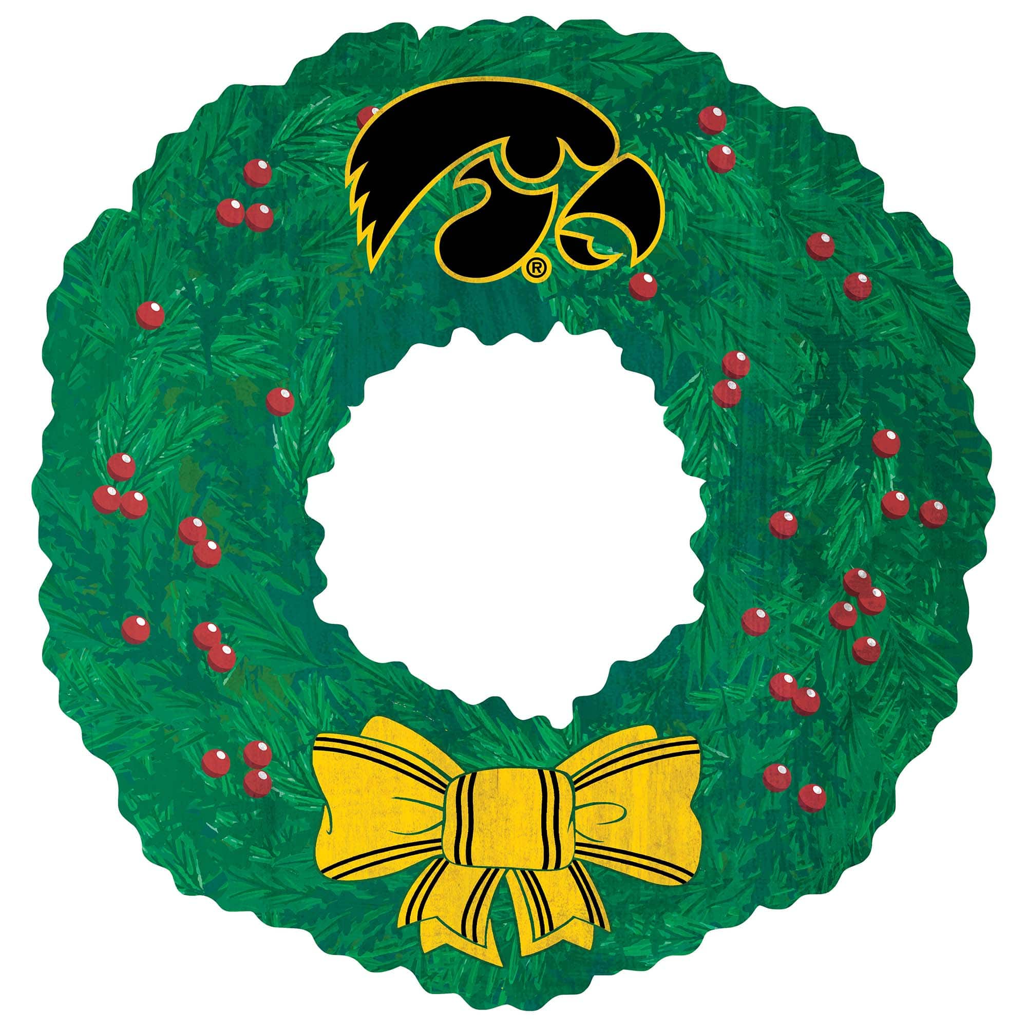 Front. Fan Creations - Iowa Hawkeyes 16'' Team Wreath Sign - Green.