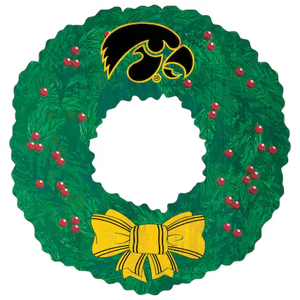 Front. Fan Creations - Iowa Hawkeyes 16'' Team Wreath Sign - Green.
