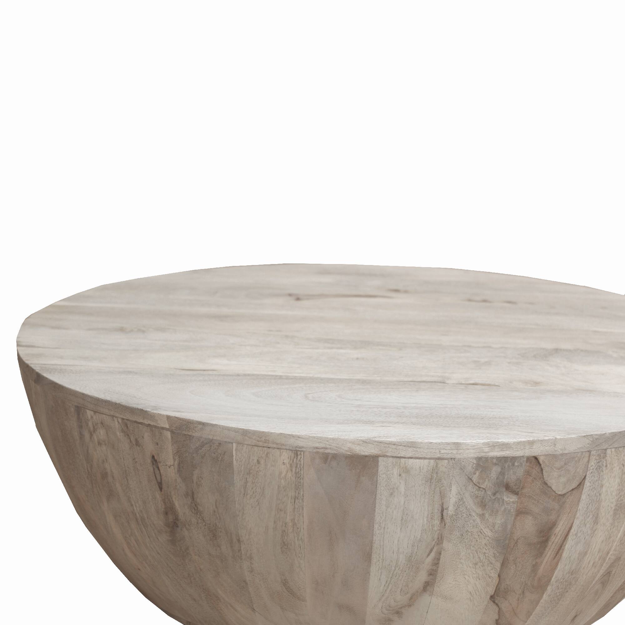Alt View 2. Manhattan Lane - Arthur 35.5 Inch Round Mango Wood Coffee Table, Subtle Grains - Distressed White.