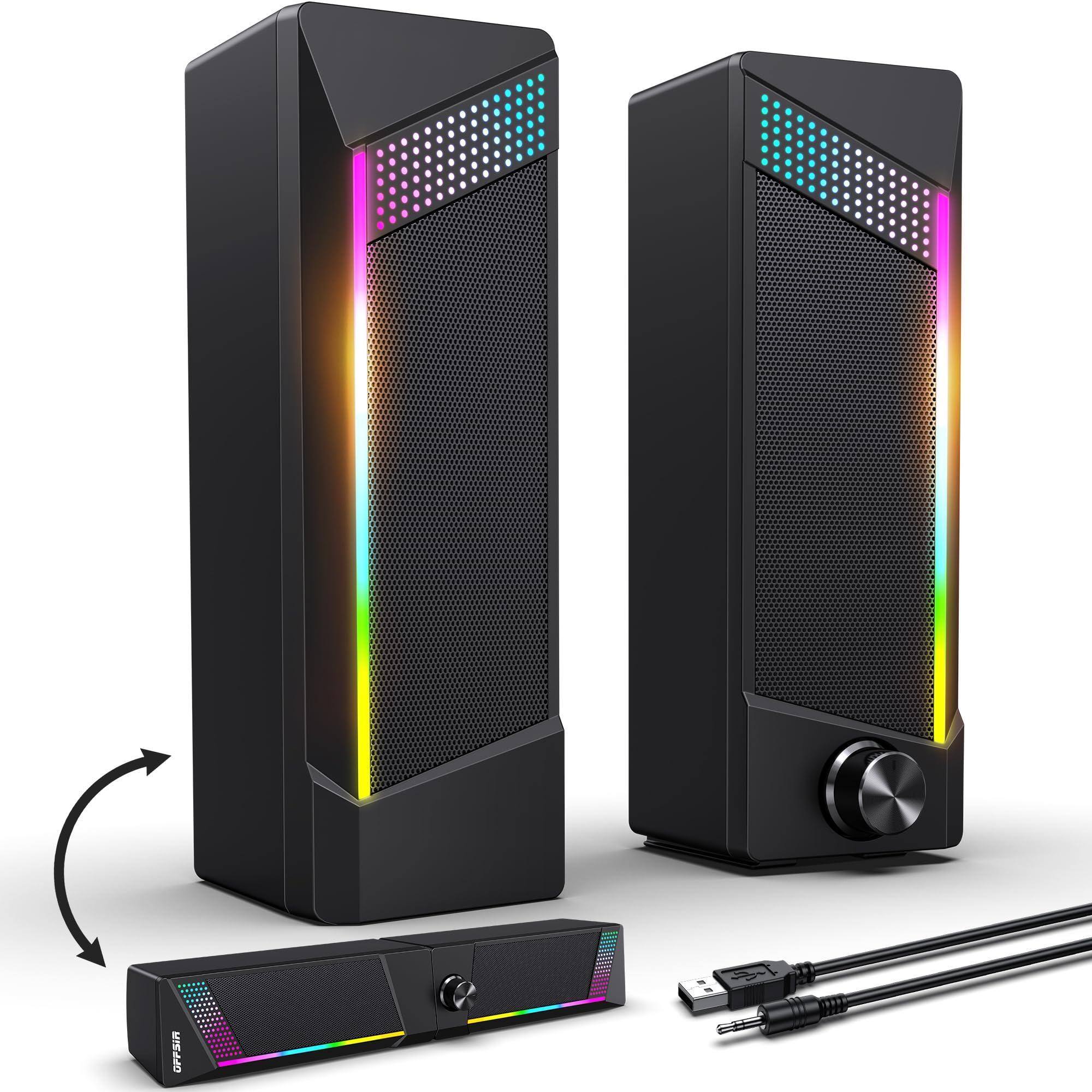 Left. Cozy Serene - Usb Light Touch Computer Speakers 2 In 1 Pc Gaming For Laptop Desktop Monitor Rgb With Touch Lighting Usb 3.5mm - Default.