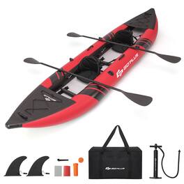 Costway - Inflatable Water Float Set Portable 2-person Kayak with Aluminium Oars EVA Padded Seat - Red