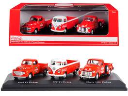 "Classic Pickups" Gift Set of 3 Pickup Trucks "Coca Cola" 1/72 Diecast Model Cars by Motorcity Classics - Multicolor