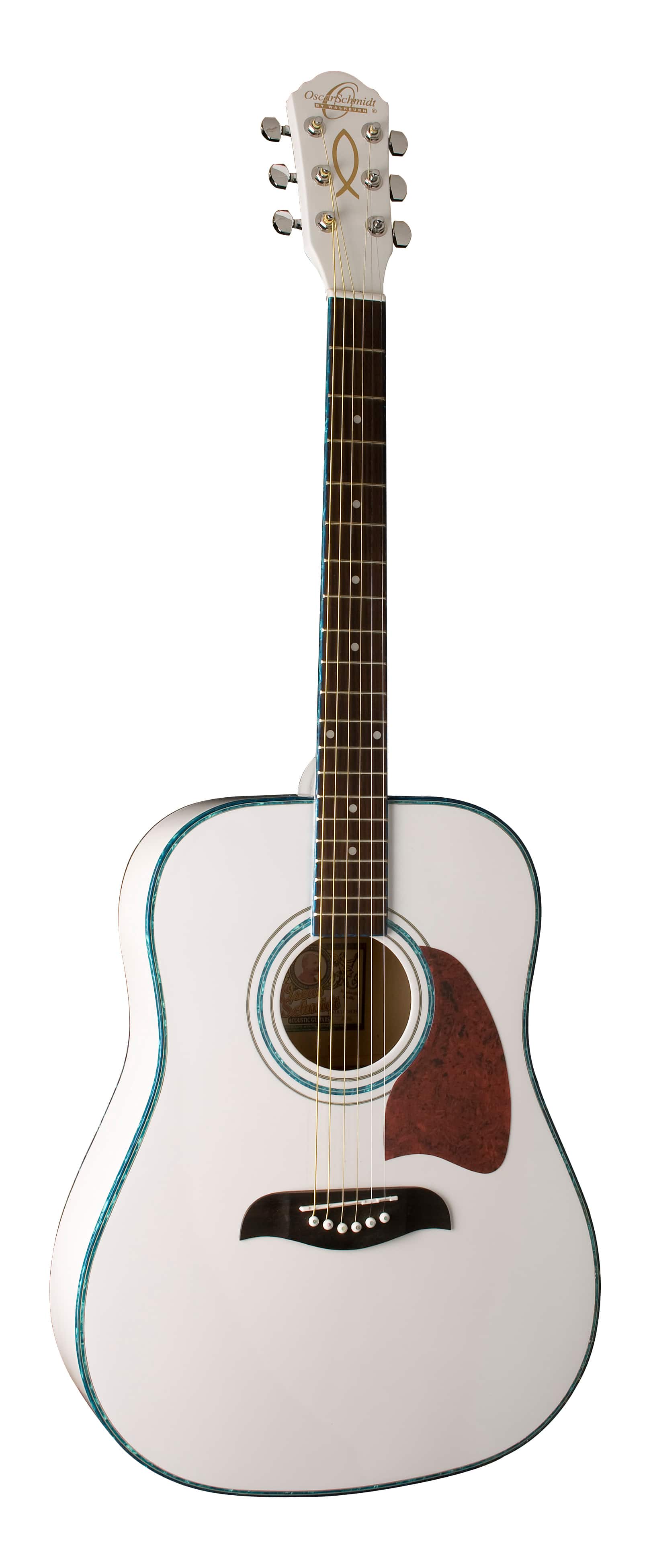 Oscar Schmidt - OG2WH-A Dreadnought Acoustic Guitar. White - Transparent Blue