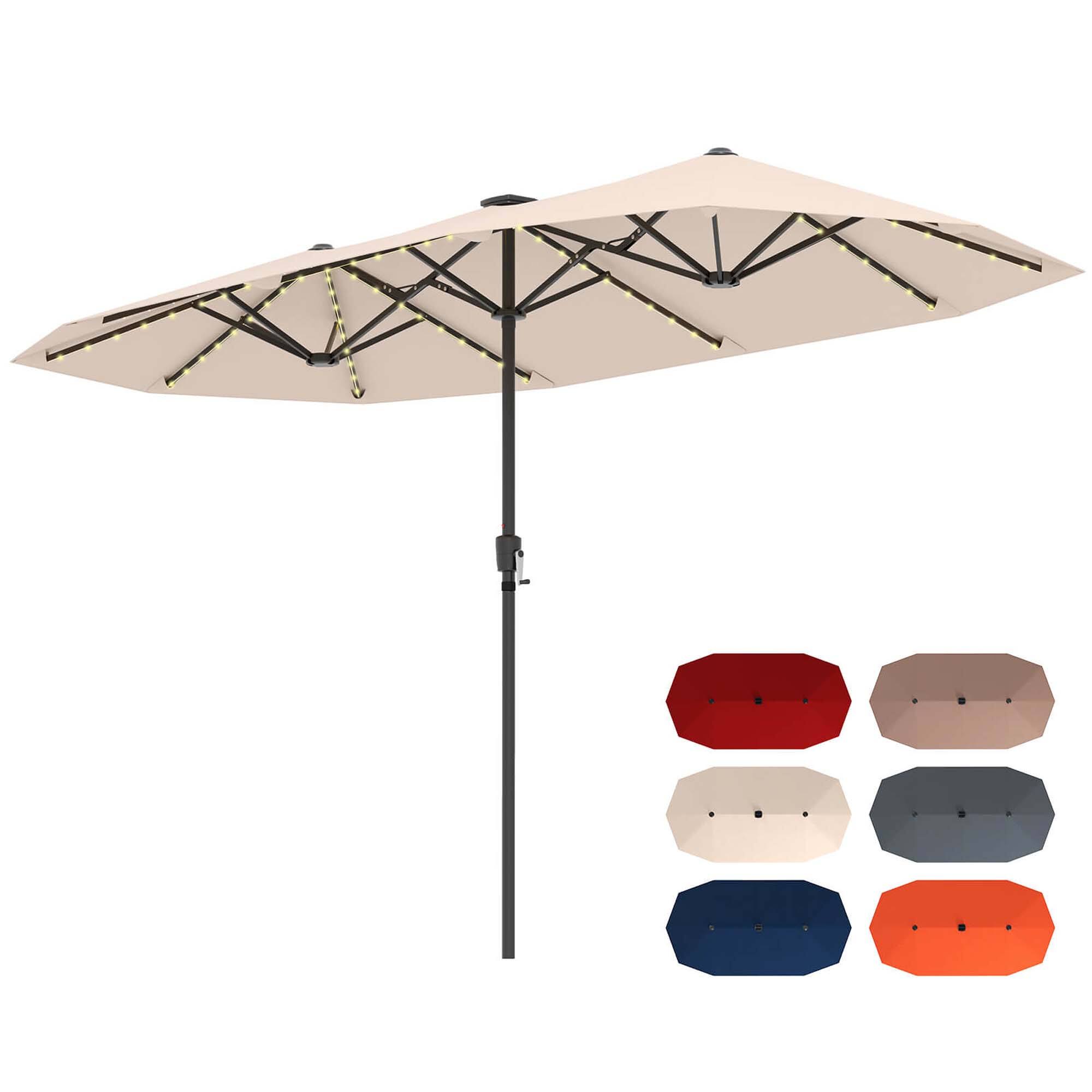 Alt View 1. Costway - 13 FT Large Patio Umbrella with LED Solar Lights Crank Handle 12 Heavy-Duty Ribs - Beige.