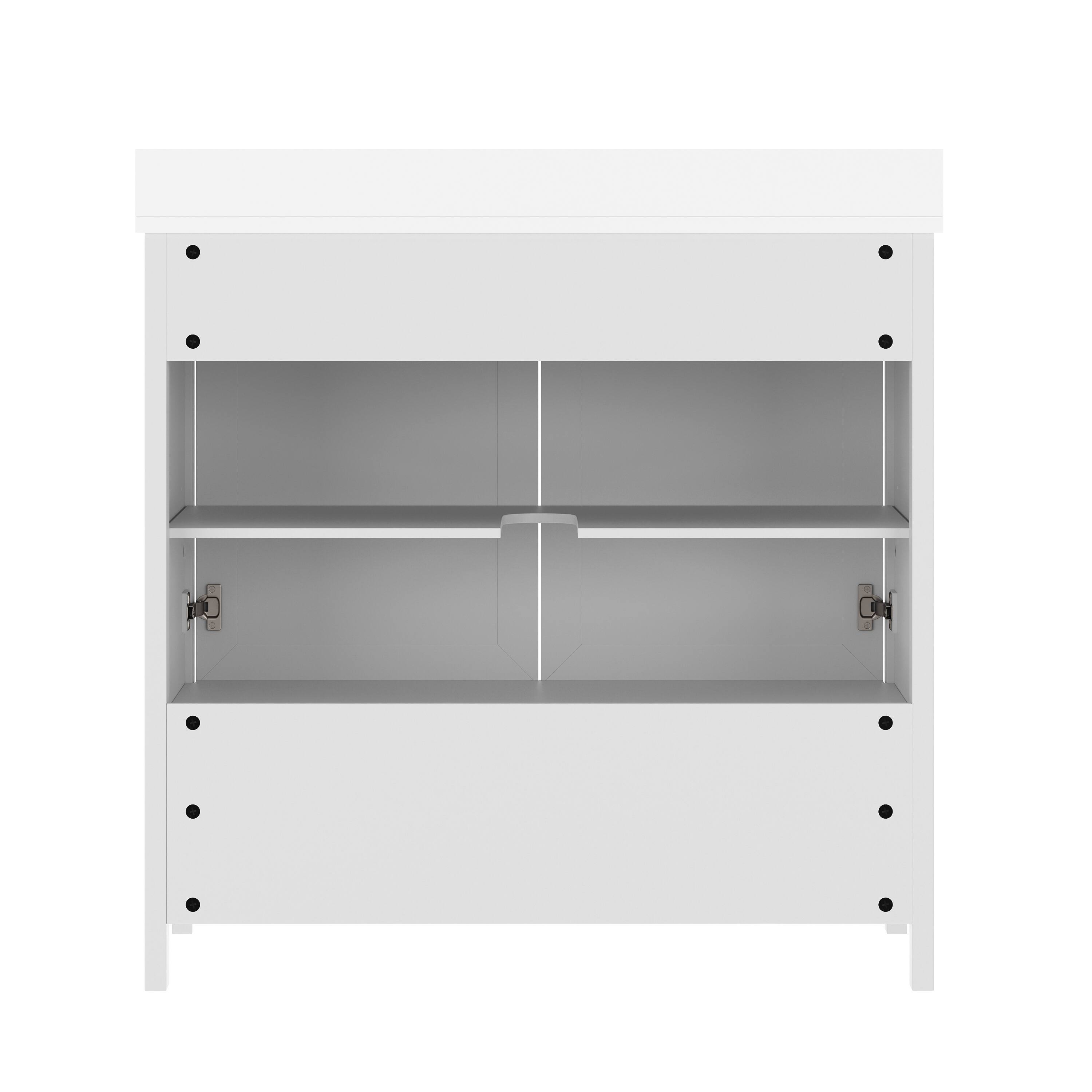 Back. Flash Furniture - Haven 36" Bathroom Vanity with Sink, Storage Cabinet with Black Hardware, Soft Close Doors and Bottom Drawer, Carrara Ma - White.