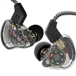 GlowWise - Professional Wired IEM for Stage/Studio: 1DD+1BA HIFI Bass, Ear Fins, No Mic, Black - Clear