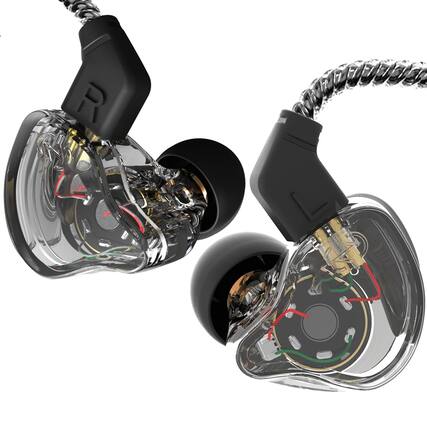 Front. GlowWise - Professional Wired IEM for Stage/Studio: 1DD+1BA HIFI Bass, Ear Fins, No Mic, Clear Black - Clear.