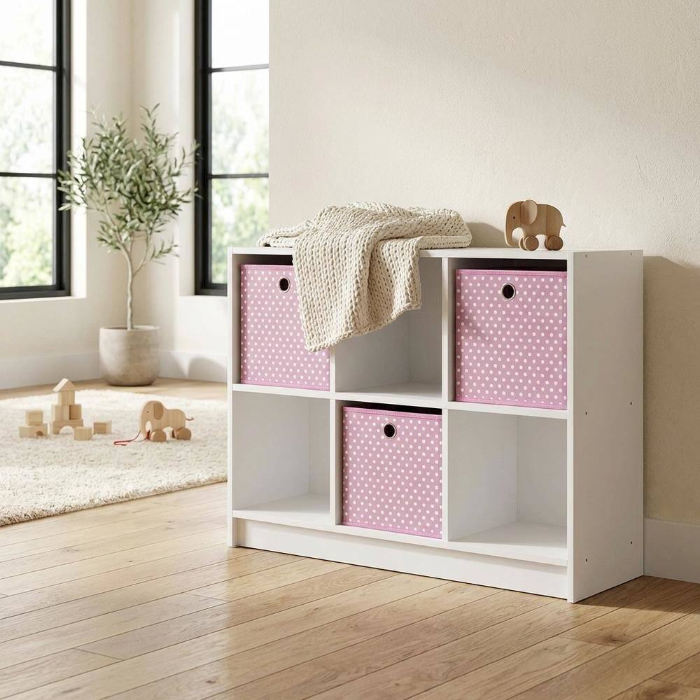 Left. FurniFact - White and Pink 3x2 Bookcase with Bins for Organizing and Storage - White/Pink.