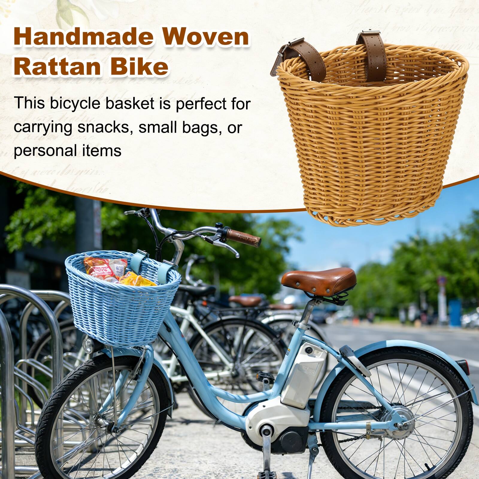 Handmade Woven Rattan Bike

This bicycle basket is perfect for carrying snacks, small bags, or personal items