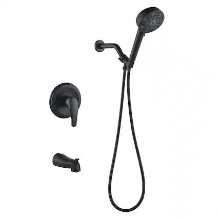 Front. Boyel Living - Matte Black Shower Set with cUPC Pressure Balance Valve 7 Function Filter Handheld Shower and High Flow Tub Spout - Matte Black.