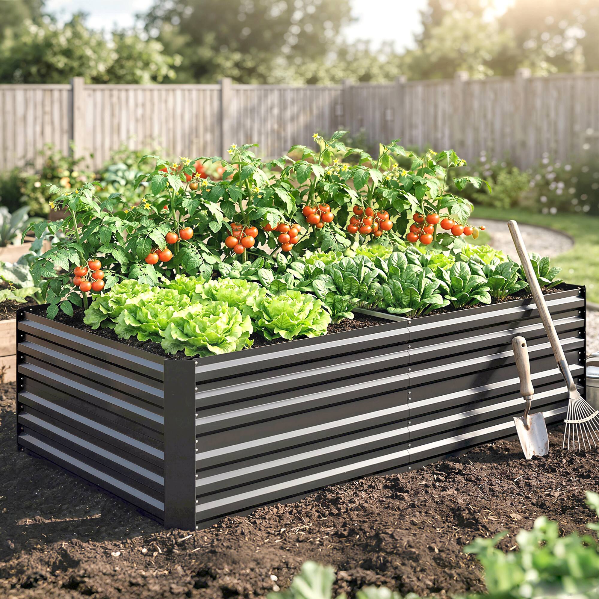 Alt View 1. Outsunny - Raised Garden Bed, Steel Outdoor Planters with Reinforced Rods, 71" x 36" x 23" - Dark Gray.