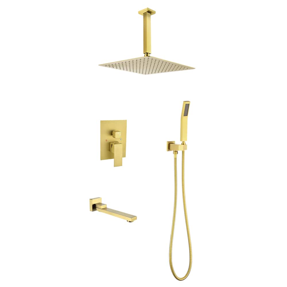 JUJABU - Shower System with 16 inch Shower Head and Tub Spout - Brushed Gold