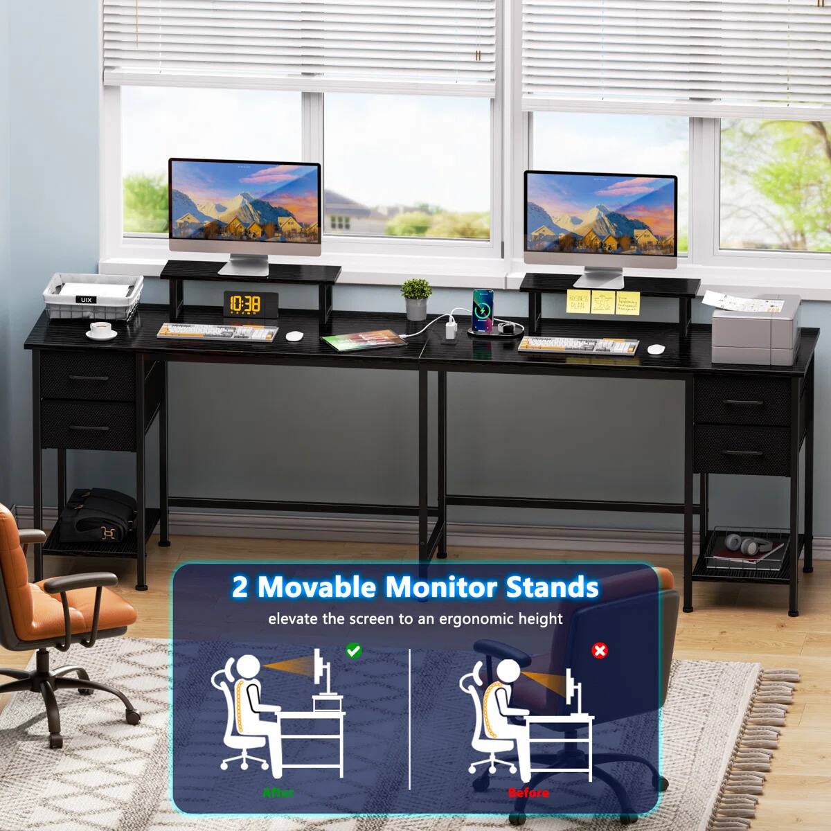 SE 10:38 SAS H 2

2 Movable Monitor Stands
elevate the screen to an ergonomic height

After | Before