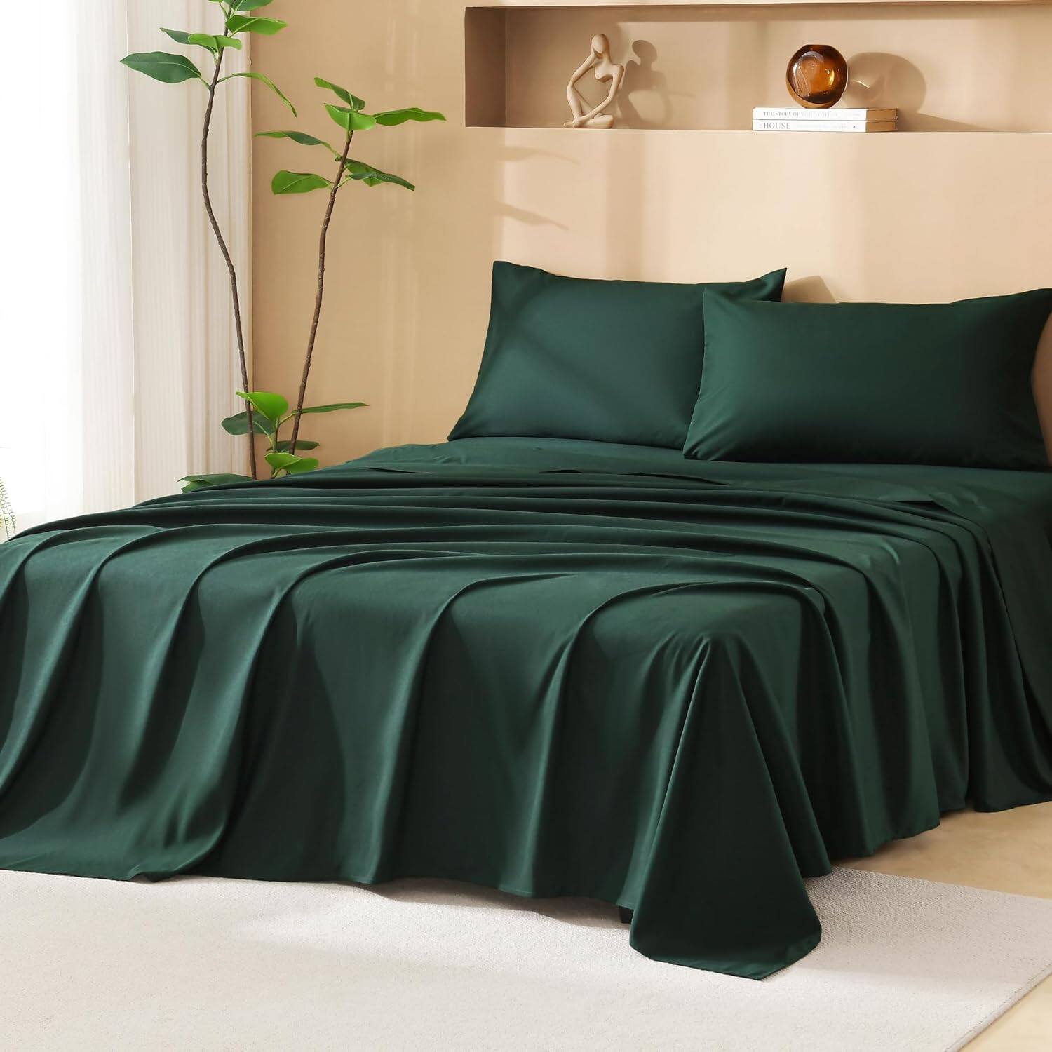 Alt View 4. FINEAK - Boho Tufted Comforter Set with Sheets - Bed in a Bag 7 Pieces - Emerald Green Queen.