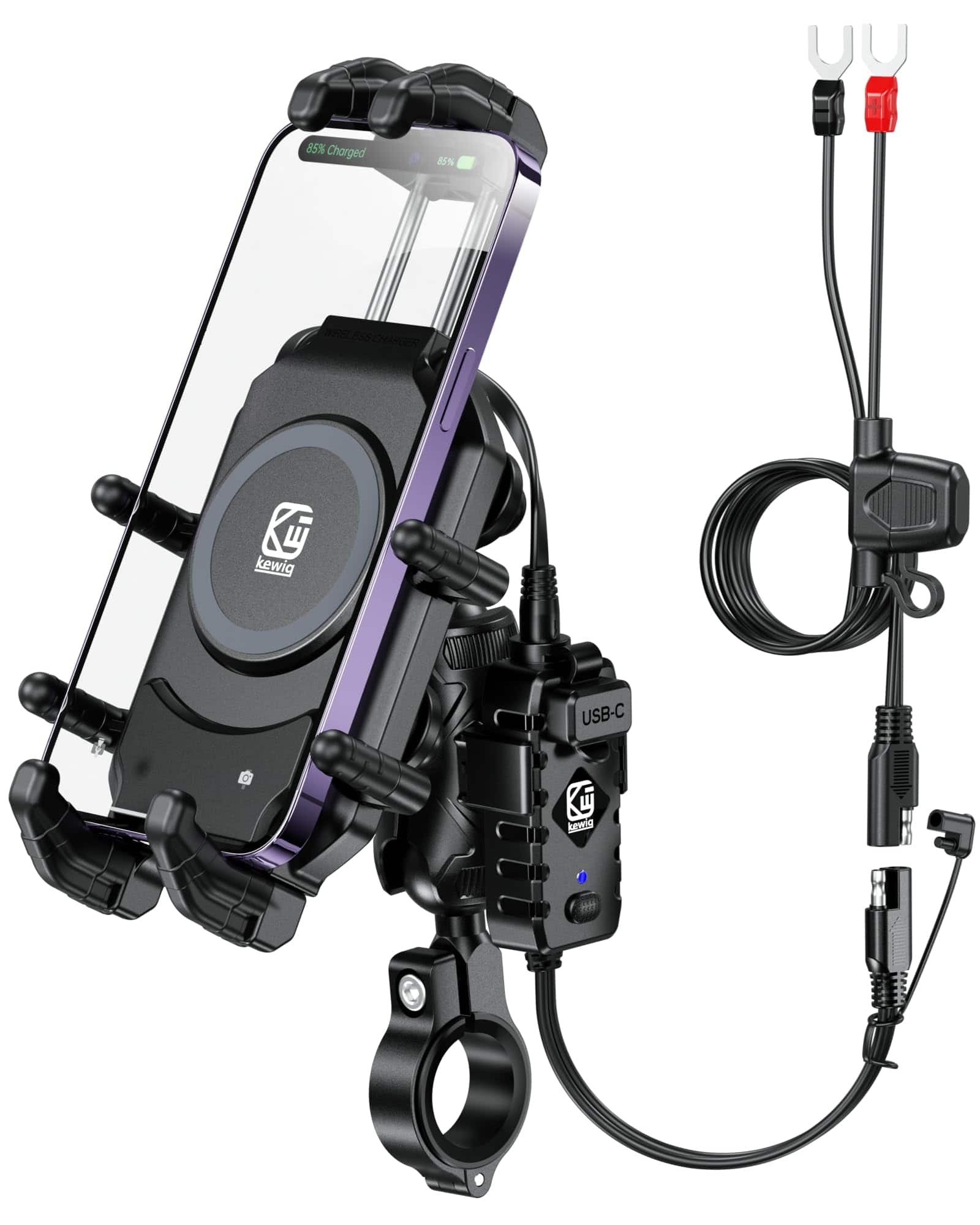 HM 1810 - Phone Mount Holder With Qi 15w Wireless 30w Pd usb c Fast Charging Port Anti theft Handlebar Cellphone - Default