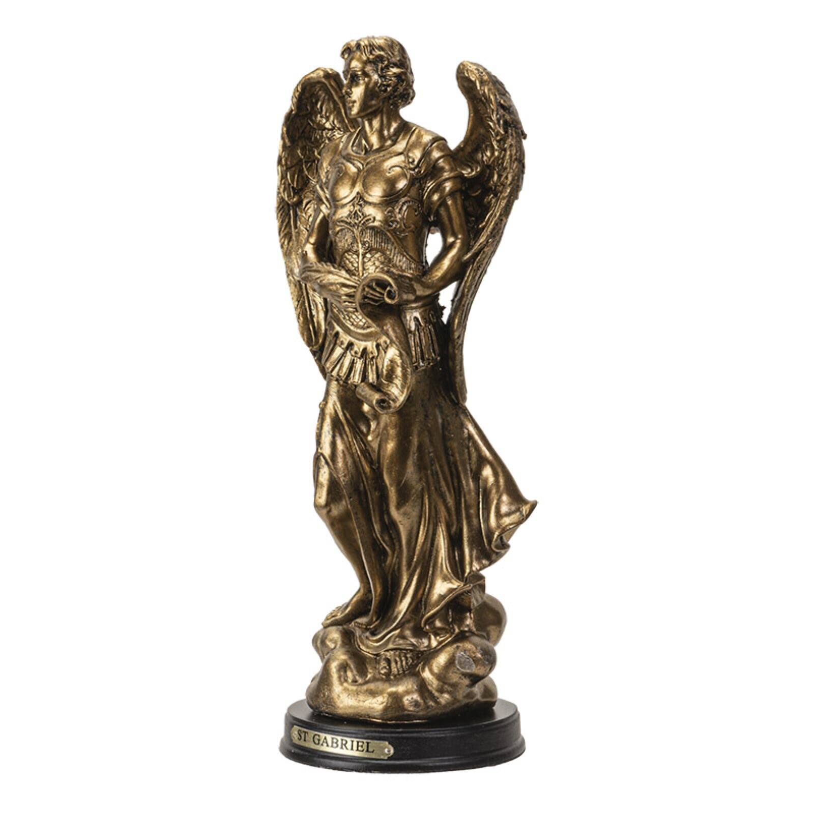 Alt View 1. Pacific Trading - St. Gabriel Archangel Messenger from God Figurine 8 Inch Tall Wooden Base with Brass Name Plate - Bronze.