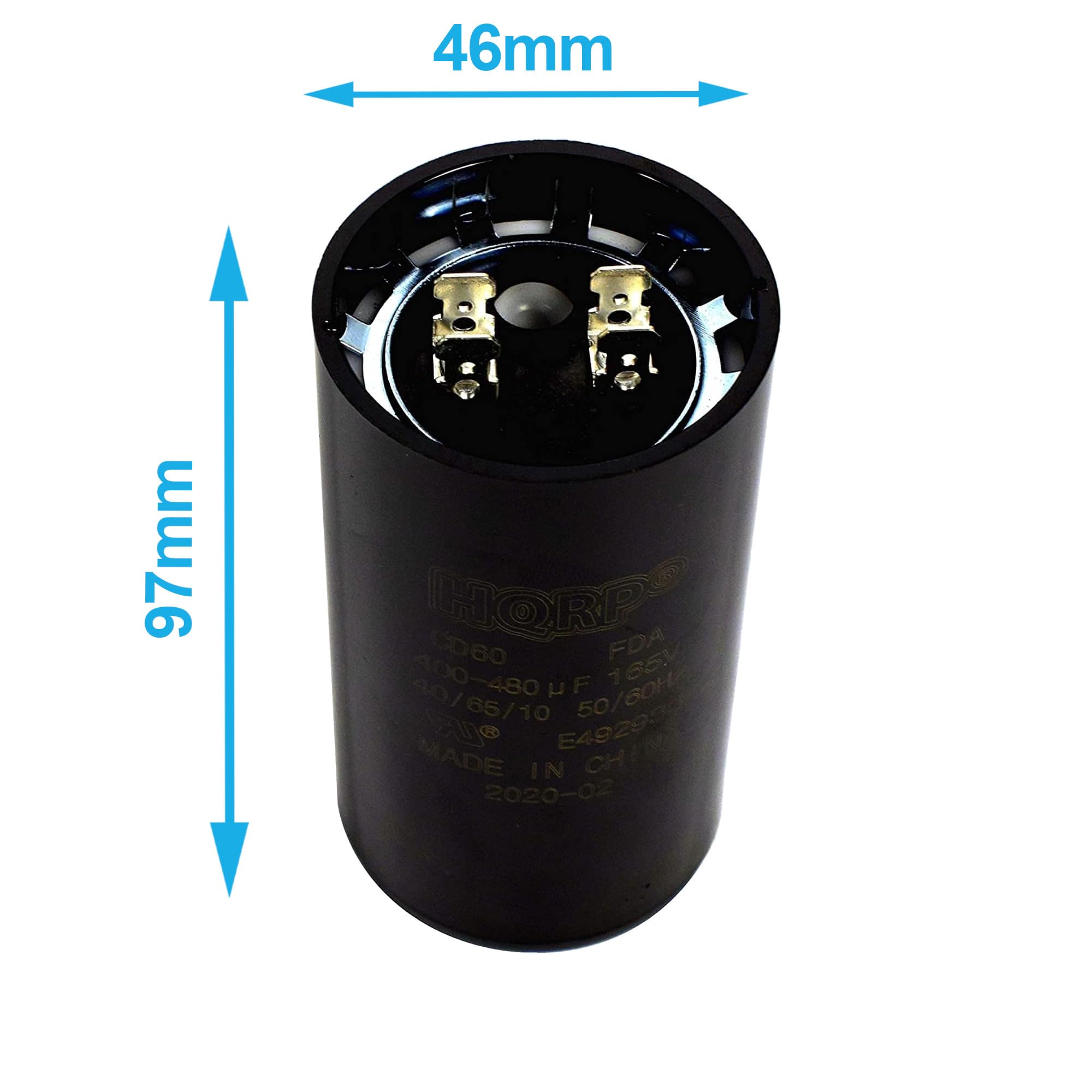 46mm 97mm HORP FDA CD60 165V 400-480 UF F 50/60H MADE IN CHINA 2020-02 E492939